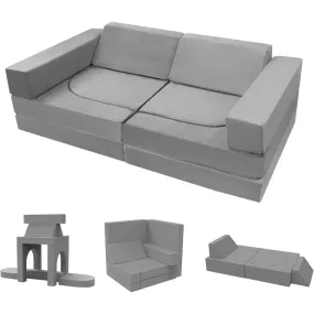 10-Pieces Kids Play Sofa, Modular Toddler Couch for Playroom, Fold Out Foam Couch for Girls Boys, Convertible Sectional