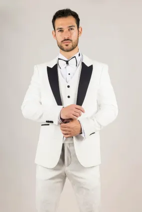 AK-24 - Men's White 3 Piece Velvet Wedding Tuxedo Suit