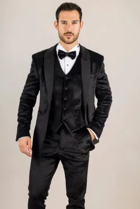 AK-26 - Men's Black 3 Piece Velvet Wedding Tuxedo Suit