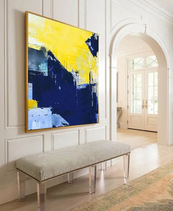 Blue Yellow Abstract Painting Large Canvas Art Work Np045