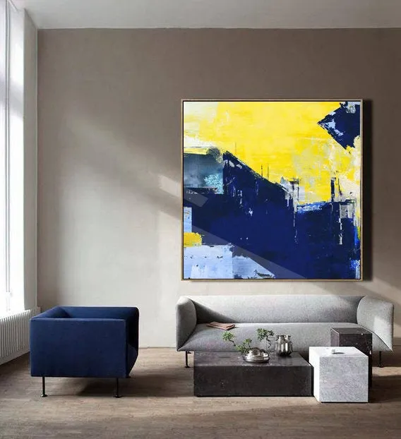 Blue Yellow Abstract Painting Large Canvas Art Work Np045