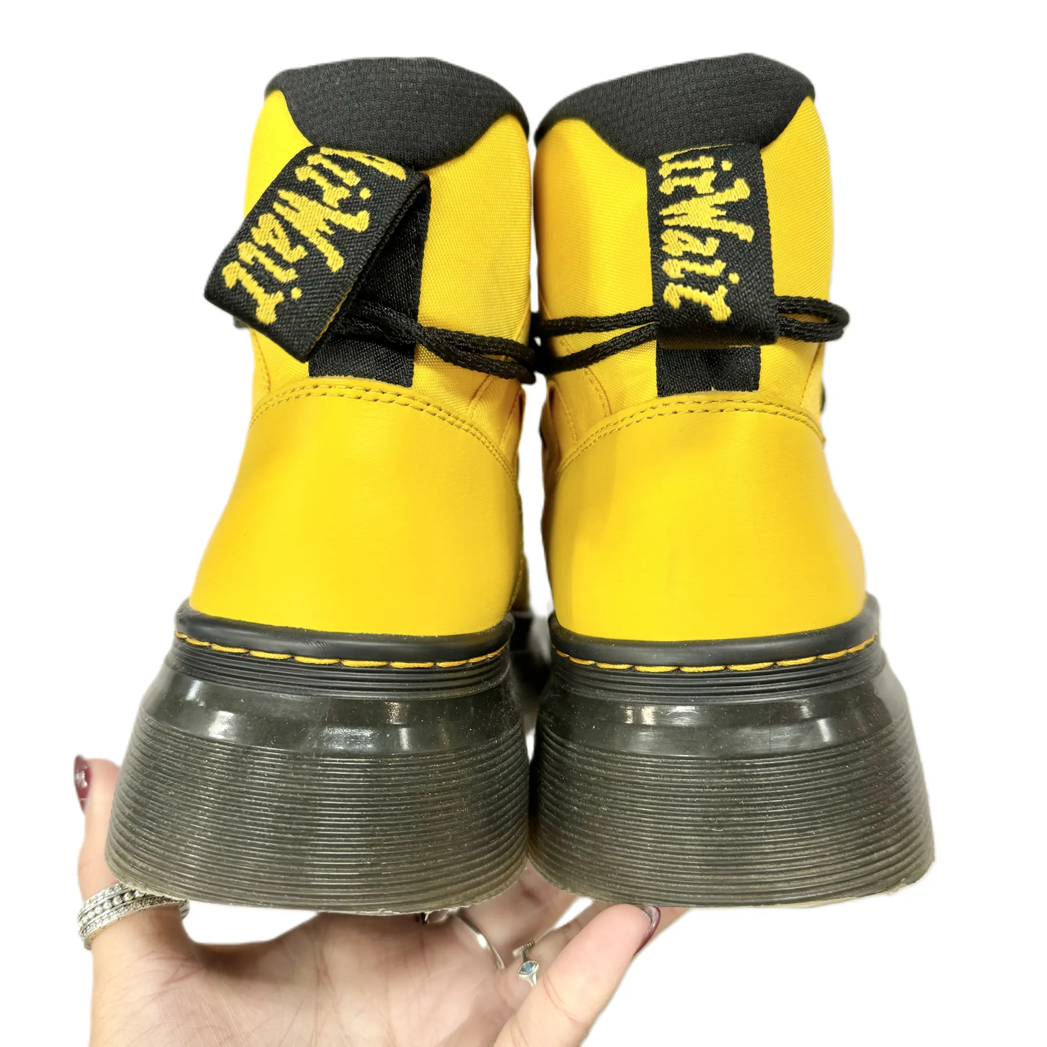 Boots Hiking By Dr Martens In Black & Yellow, Size: 9