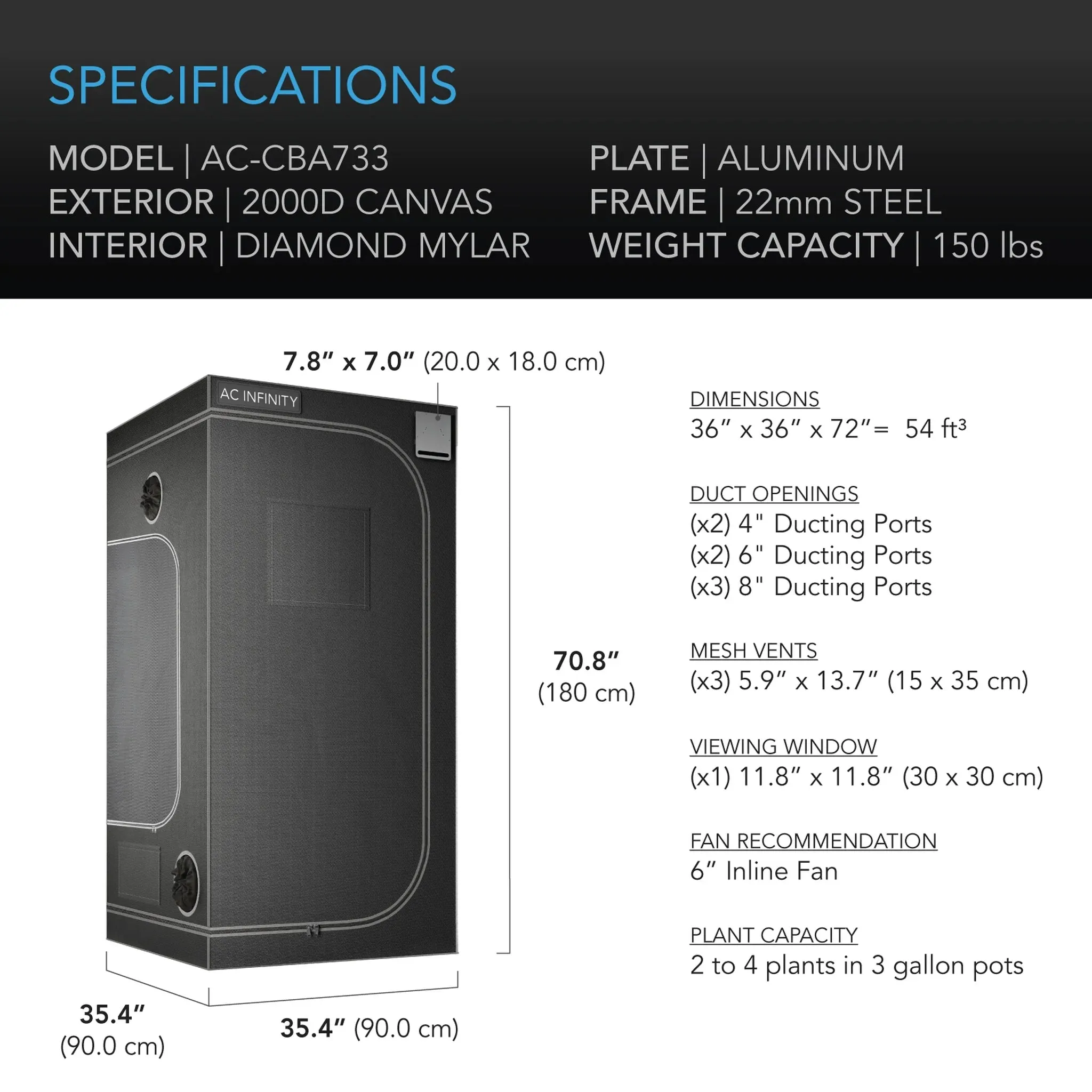 Cloudlab 733 Advance Grow Tent - 91 x 91 x 183cm (AC-CBA733)