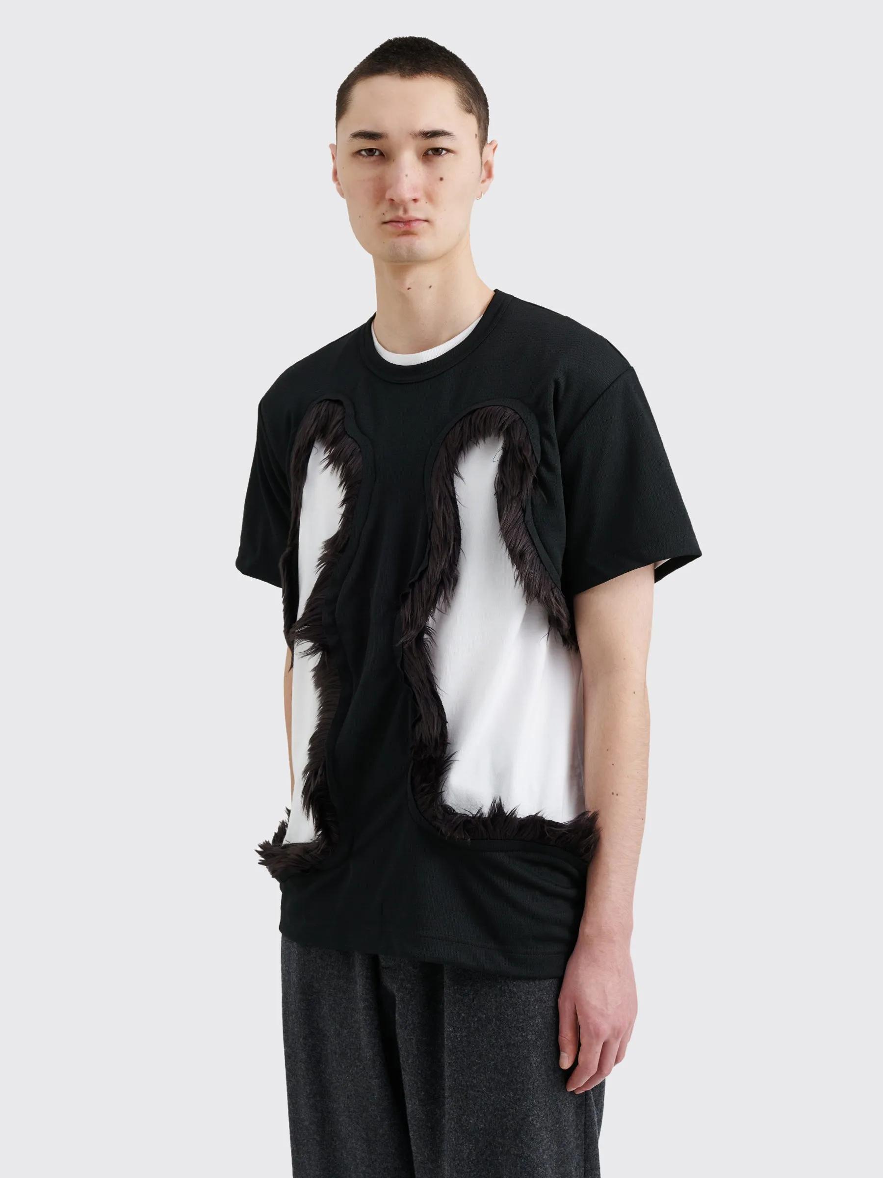 Comme des Garons Homme Plus Fake Fur Cut-Out Mesh T-shirt Black