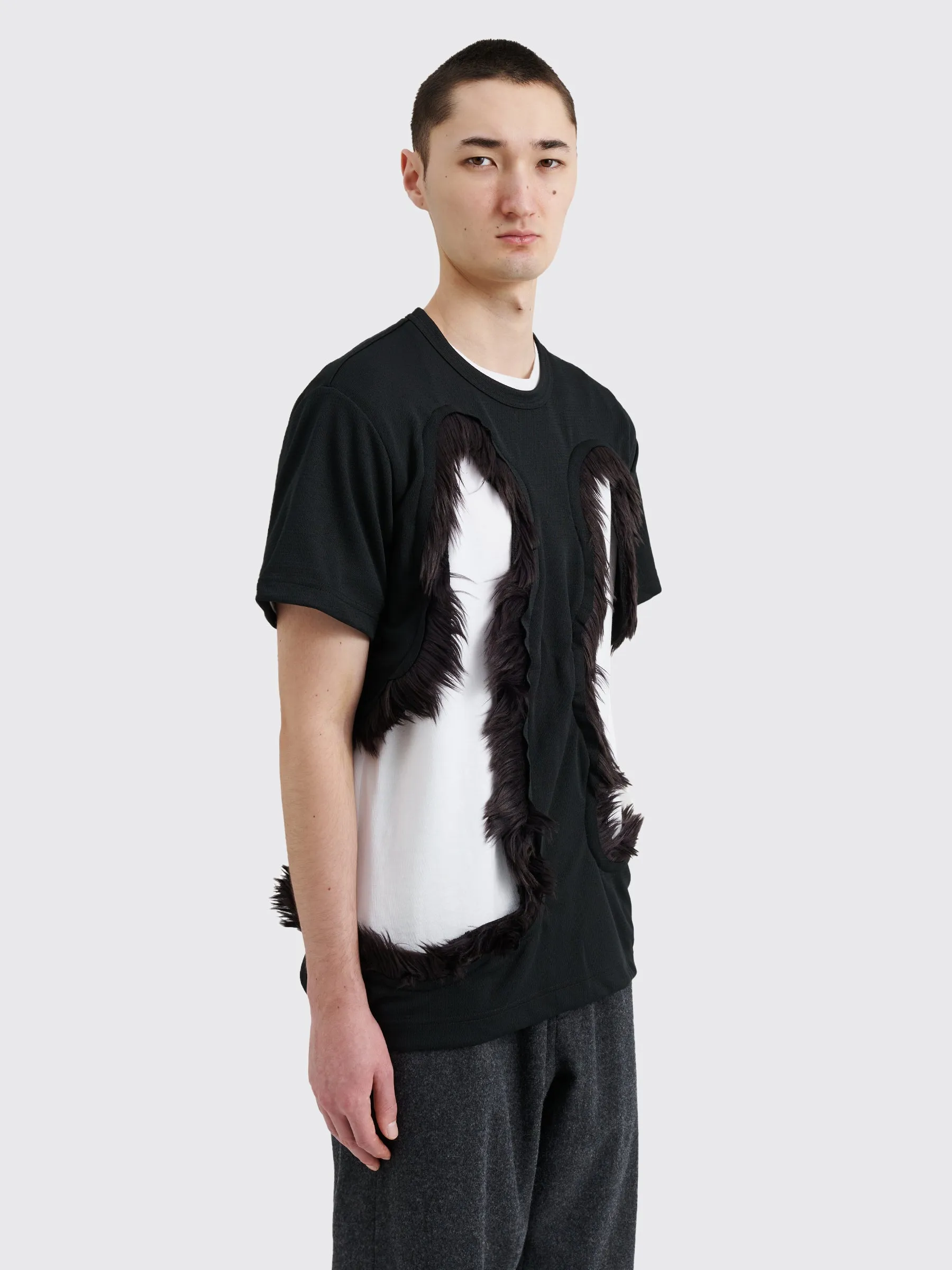 Comme des Garons Homme Plus Fake Fur Cut-Out Mesh T-shirt Black