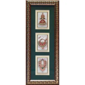 Handcrafted Jewelry Painting, Gold Leaf Meenakari Art, Three Marble Miniature - Wall decor