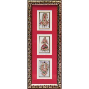 Handcrafted Jewelry Painting, Gold Leaf Meenakari Art, Three Marble Miniature - Wall decor