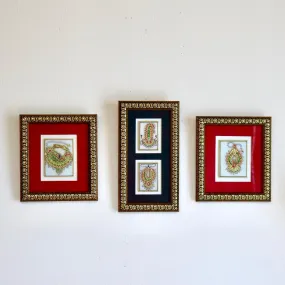 Handcrafted Jewelry Painting (Set of 3) - Wall Decor - 22K Gold Leaf Meenakari Marble Art