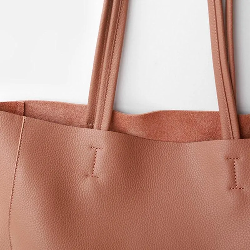 Handcrafted Leather Tote Bag | Grain Leather Large Tote Bag | Classic Everyday Bag, Birthday gift for her, Coral Pink