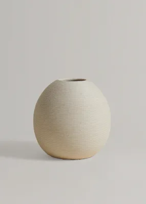 Handmade Ivory Clay Ribbed Sphere Vase - 5.25"