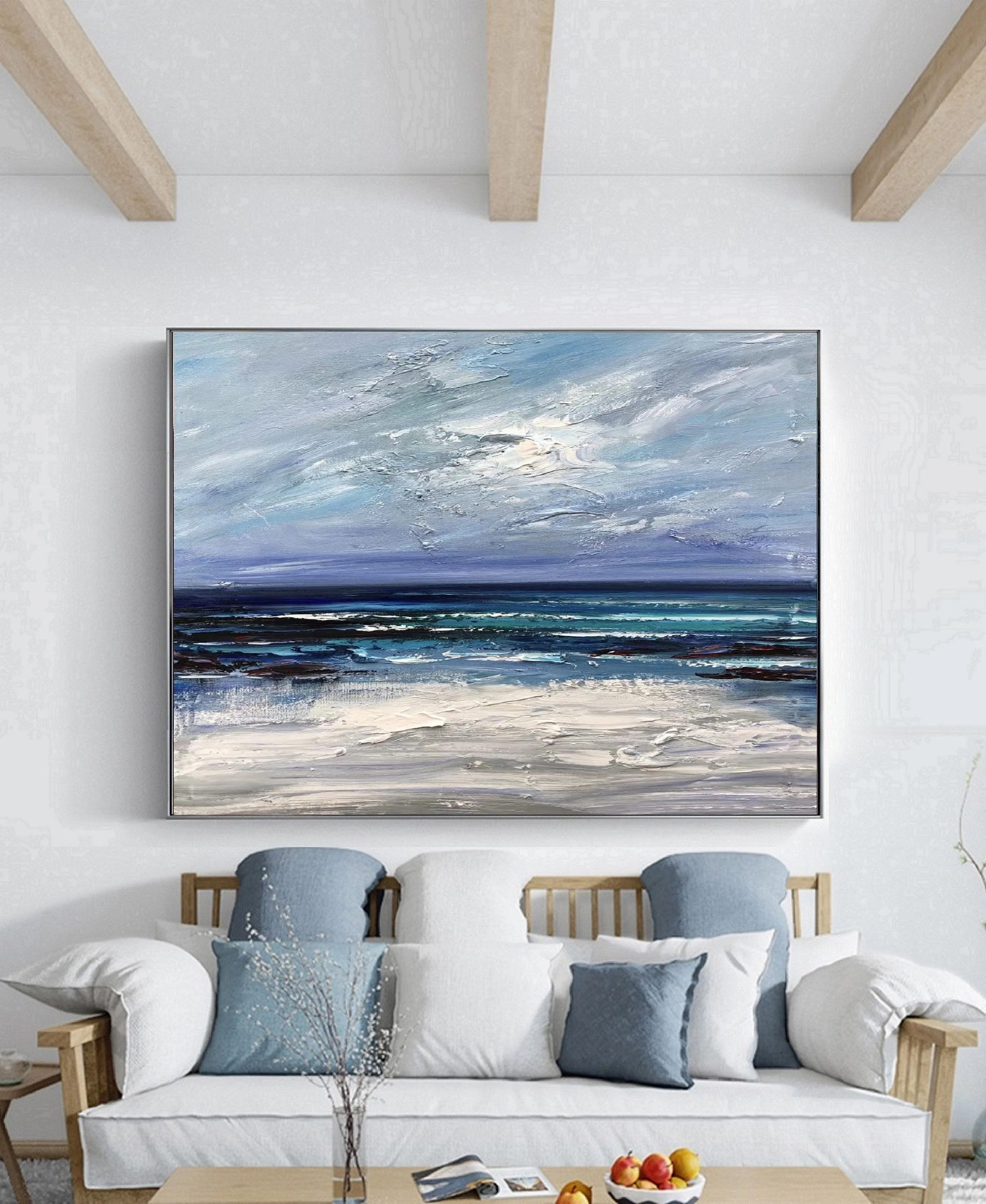 Large Blue Sea Abstract Art Dark Blue Ocean Abstract Painting Np048