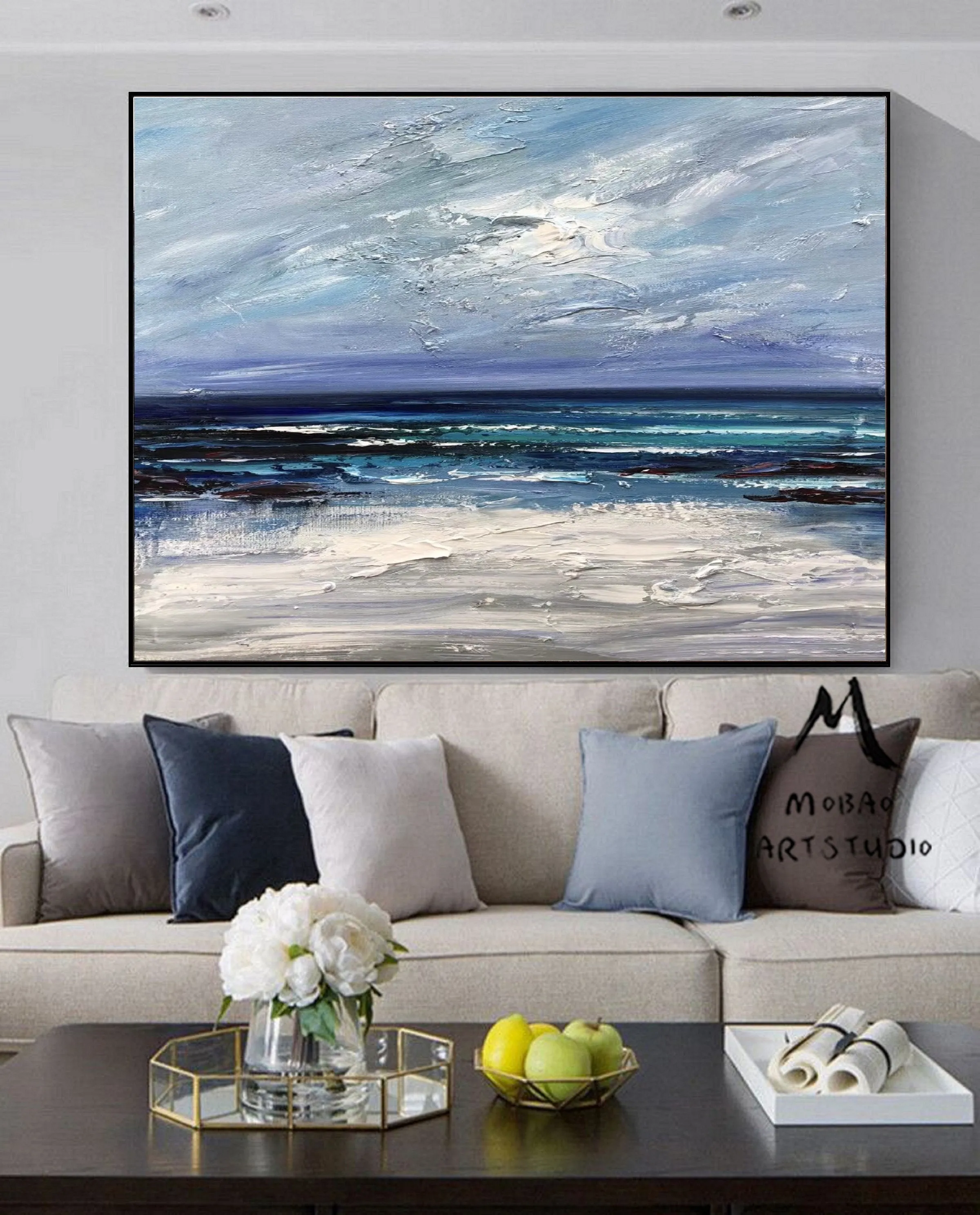 Large Blue Sea Abstract Art Dark Blue Ocean Abstract Painting Np048