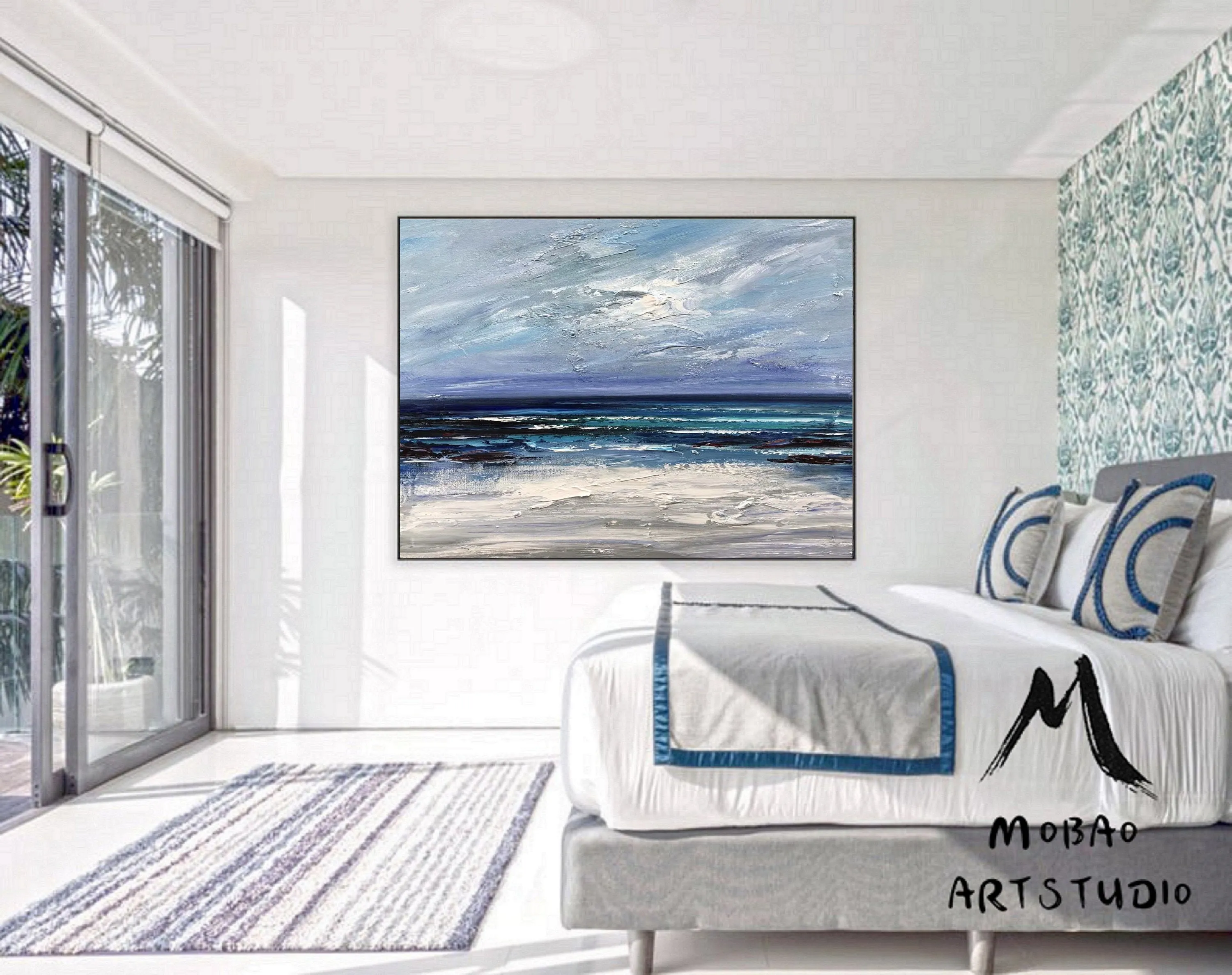 Large Blue Sea Abstract Art Dark Blue Ocean Abstract Painting Np048