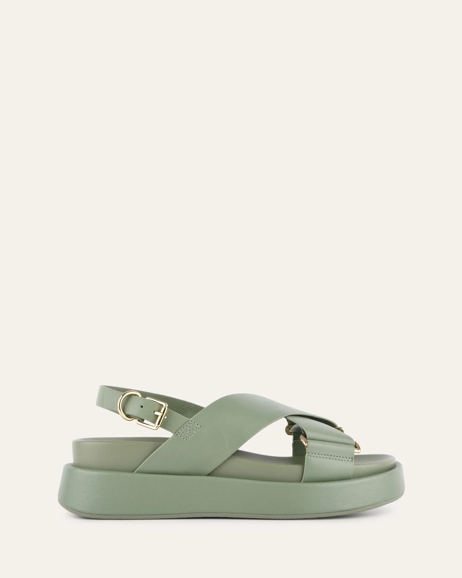 MARLEY FLAT SANDALS PISTACHIO GREEN LEATHER