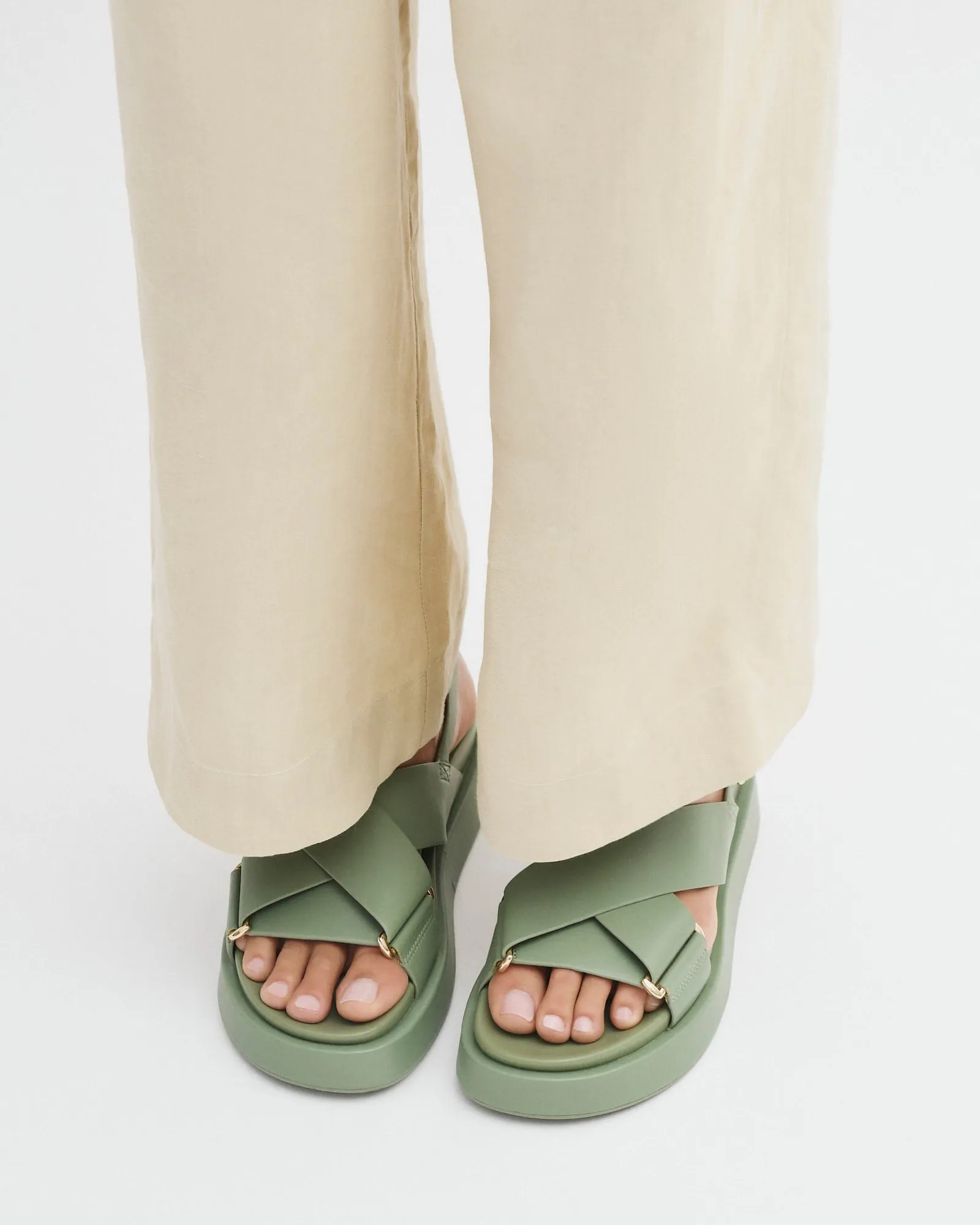 MARLEY FLAT SANDALS PISTACHIO GREEN LEATHER