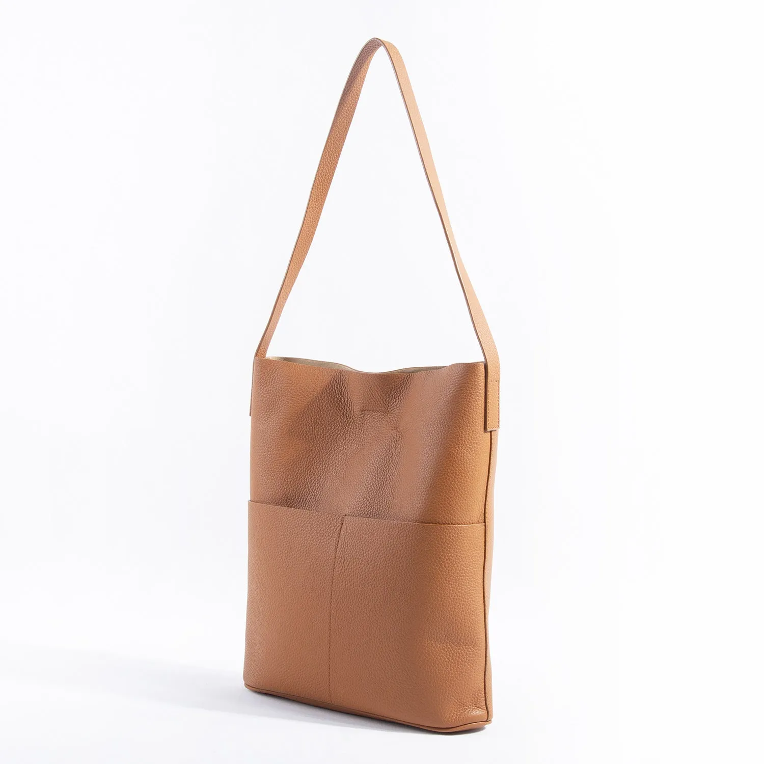 Oak Cowhide Leather Tote Bag ｜ Women Handcrafted Soft Leather Bucket Bag ｜ Minimalist Tote, Two Front Pockets Bag｜Cloud Oslo Laptop Bag