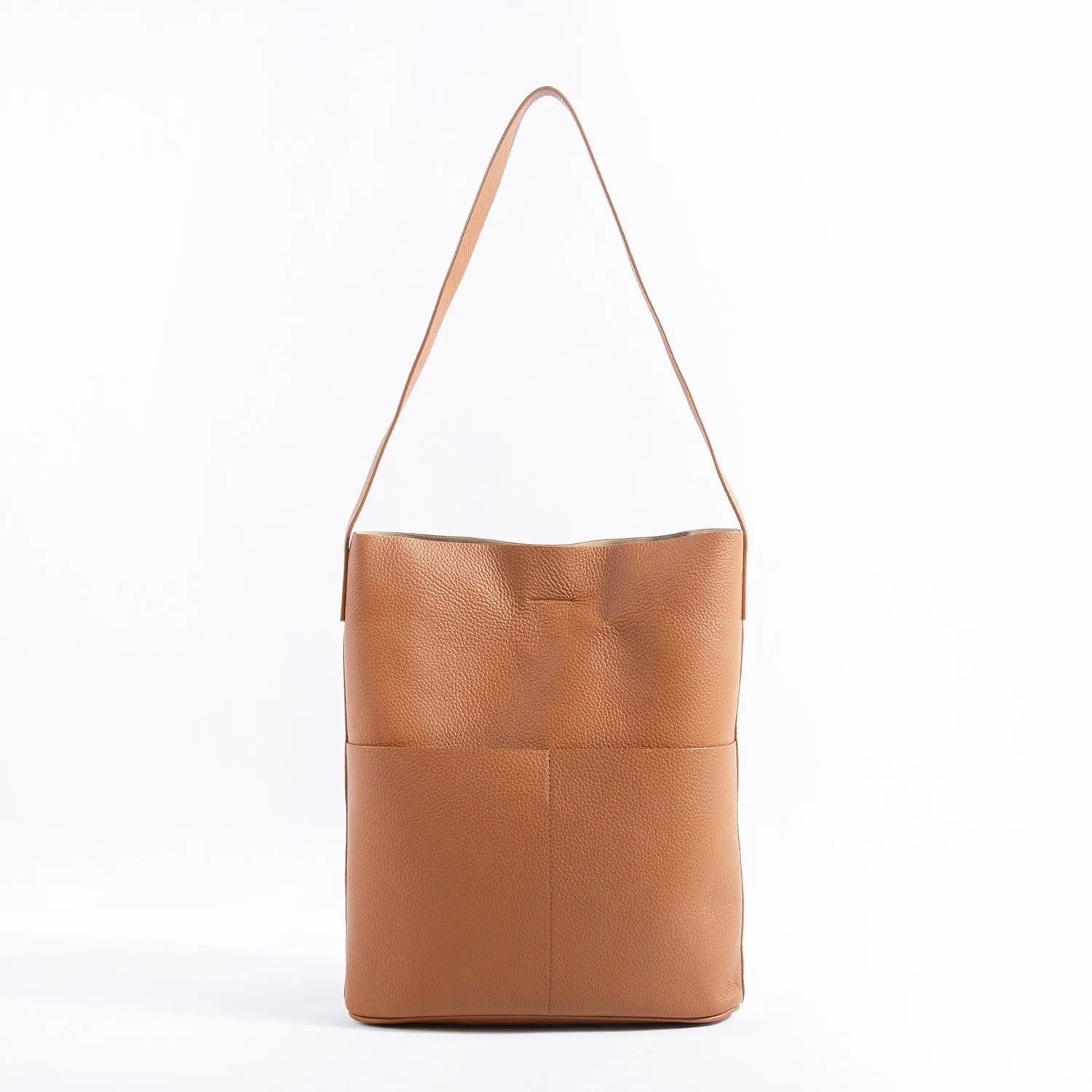 Oak Cowhide Leather Tote Bag ｜ Women Handcrafted Soft Leather Bucket Bag ｜ Minimalist Tote, Two Front Pockets Bag｜Cloud Oslo Laptop Bag