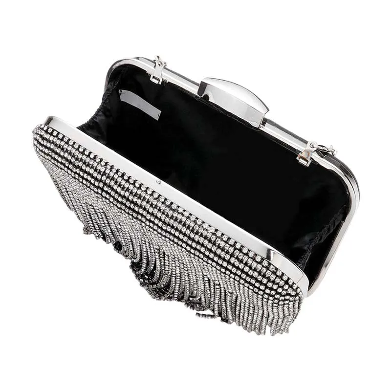 Rhinestone Fringe Evening Clutch Crossbody Bag