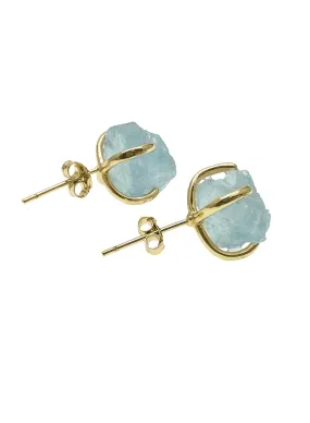 Unpolished Aquamarine Stone Stud Earrings LE018