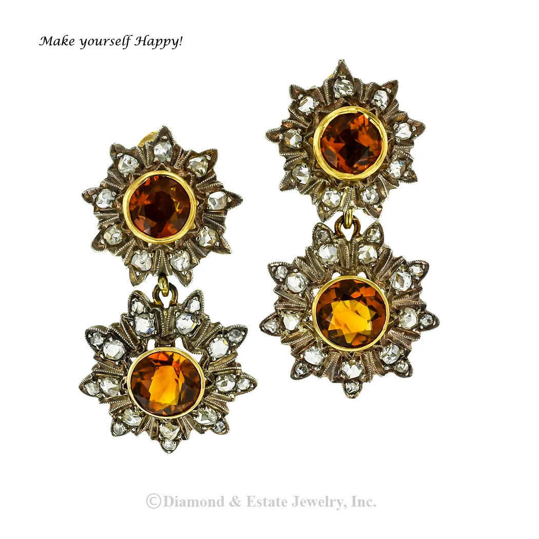 Victorian Citrine Rose Cut Diamond Earring Necklace Set