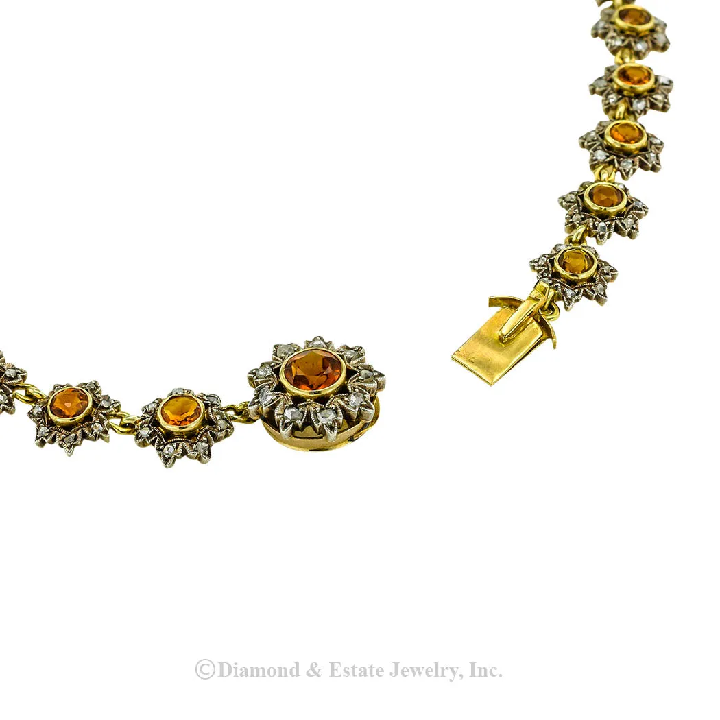 Victorian Citrine Rose Cut Diamond Earring Necklace Set