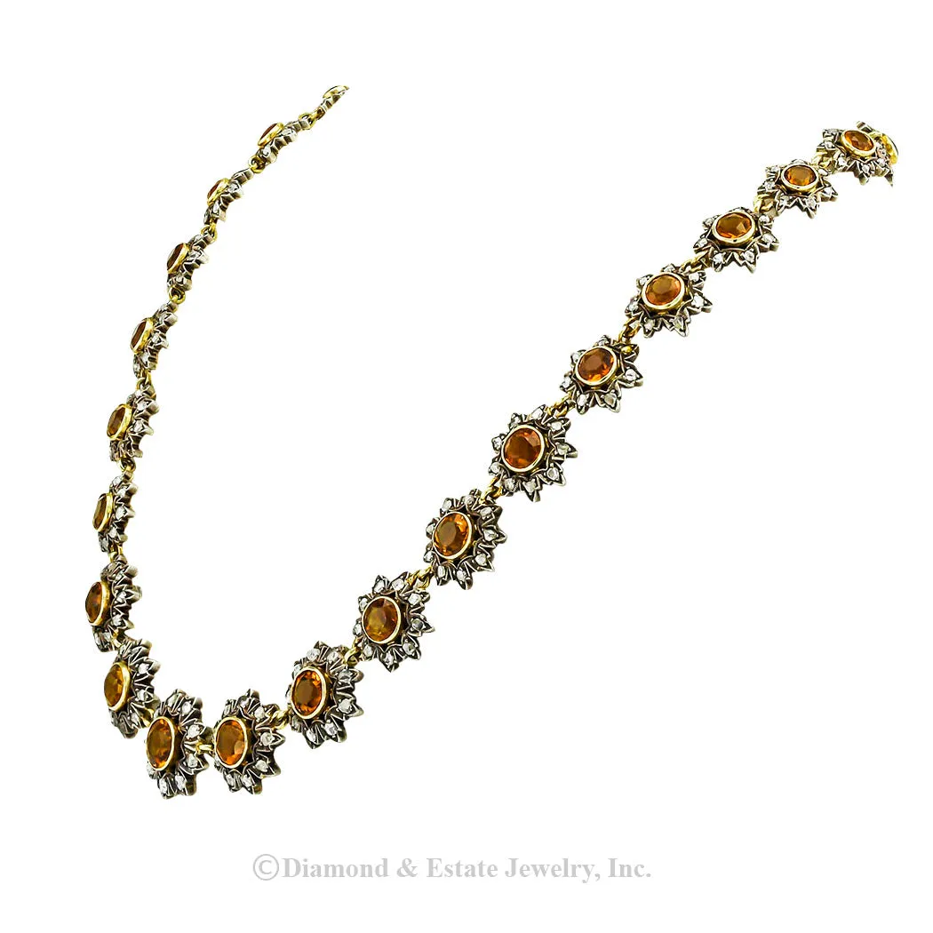 Victorian Citrine Rose Cut Diamond Earring Necklace Set