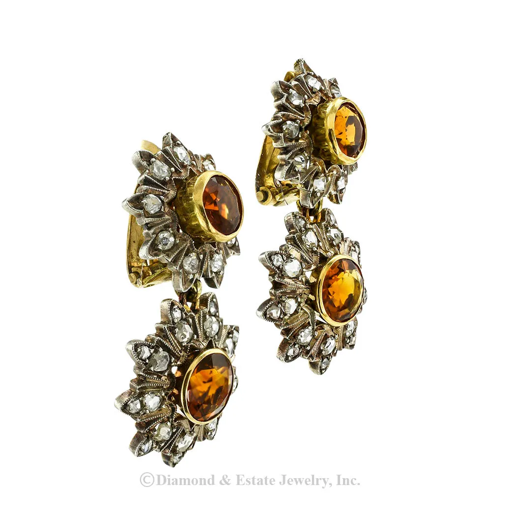 Victorian Citrine Rose Cut Diamond Earring Necklace Set