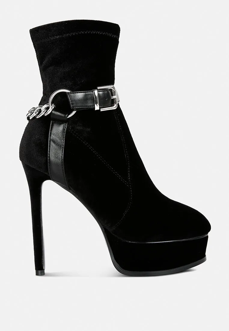 ZEPPELIN Black High Platform Velvet Ankle Boots