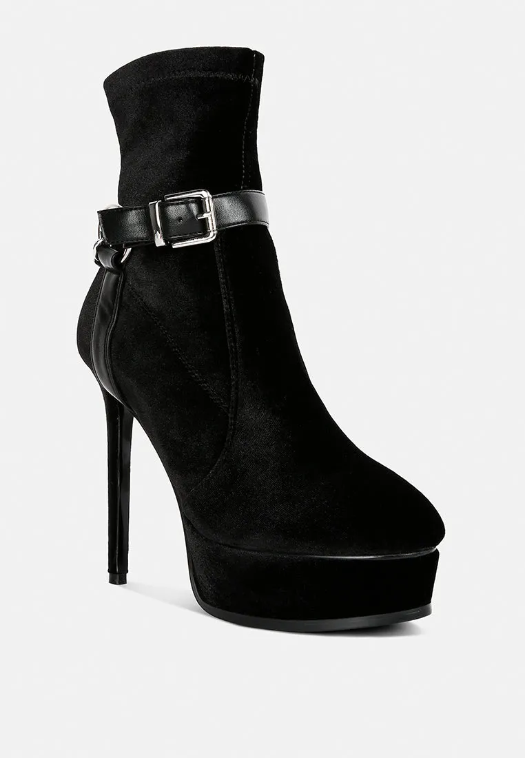 ZEPPELIN Black High Platform Velvet Ankle Boots